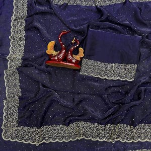 Space Silk Saree with Original Jarkhan Diamond Work – Elegant Partywear Fashion – Premium Fabric with Matching Designer Blouse