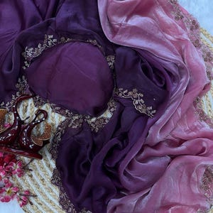 Pure Shaded Space Silk Saree with Original Diamond Jarkhan Work – Designer Blouse in Matching Space Silk – Premium Partywear Look