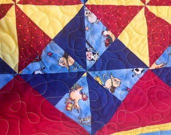 Pinwheel Patchwork Quilt |  Handmade Quilt | Baby Shower Gift | Hey Diddle Diddle Themed Quilt