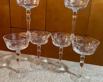 Vintage Tall Champagne Coupes  in UNK1094 Pattern Set of 6