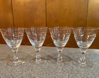 Vintage Fostoria Claret Wine or Cordial Glasses in Nosegay Pattern Set of 4