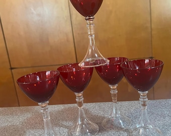 Vintage Artland Veranda  Ruby Blown Glass Cordial, Apertif or Liquor Glasses, Set of 5
