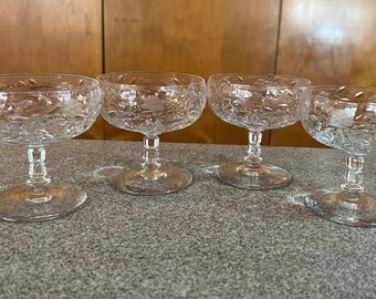 Vintage Crystal Rock Sharpe Low Champagne Coupes by  Libbey Set of 4