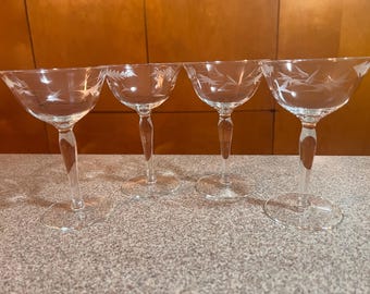 MCM McBride Etched Champagne Coupes in MCB27 Pattern  Set of 4.