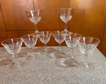 Vintage Federal Glass Optic Pattern 145 Clear  set of 8