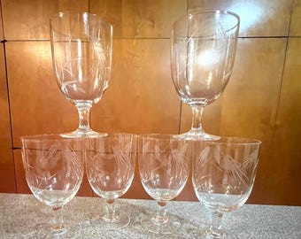Vintage Sasaki Water or Wine Goblets in Wheat Pattern Set of 6