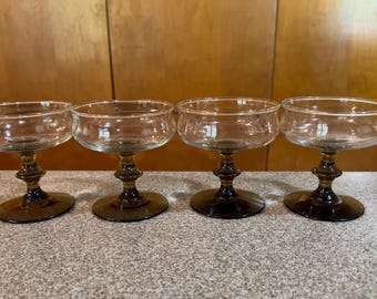 Vintage  MCM  Libby Champagne Coupes in Tulip Brown Pattern set of 4.