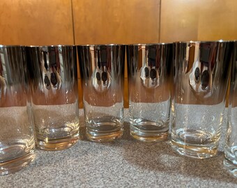 MCM Queens Luster Silver Fade Collins or Highball Glasses set of 6