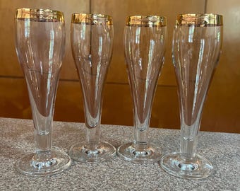 MCM Unusual Gold Banded Champagne  Flutes made in Italy Set of 4