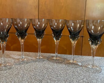Smashing MCM Black Smoke Blown Glass Cordial, Apertif or Liquor Glasses, Set of 6