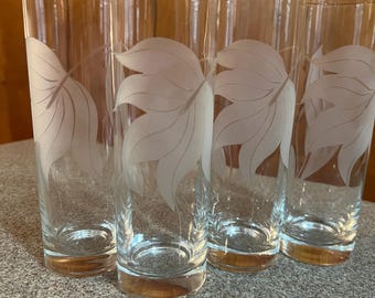 Rare set of 4 McBride Cameo Leaf Collins glasses from the 1940's