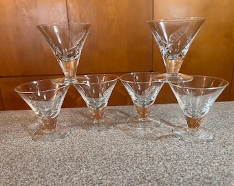 Retro MCM Martini or Cocktail Glasses in Etched Wheat Pattern Set of 6