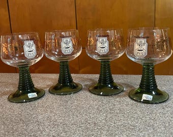 Vintage Roemer Wine Glasses - Olive Green Beehive Stem - Hiking Event 1993, Set of 4