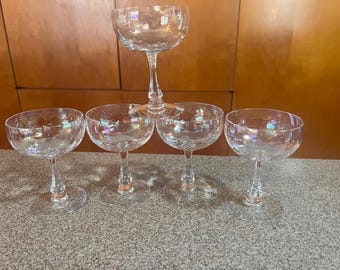 Fostoria Loop Optic 1960's Firelight Champagne Couped Set of 5