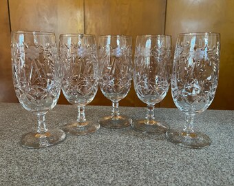 Vintage Crystal Rock Sharpe Iced Tea or Beverage Glasses by Libbey Set of 5