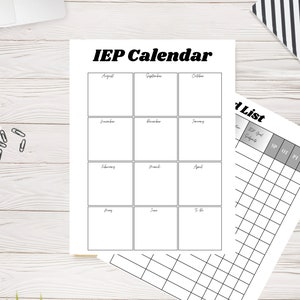 Black and White--IEP Calendar & Caseload List--PRINTABLE--For Special Education Teachers