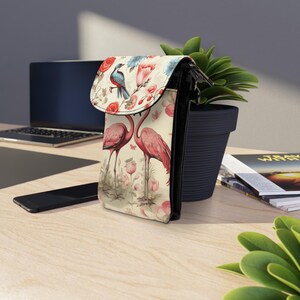 Monedero pequeño para teléfono móvil con diseño de amantes románticos y globos / Estilo retro con correa ajustable y ranuras para tarjetas / Regalo de San Valentín