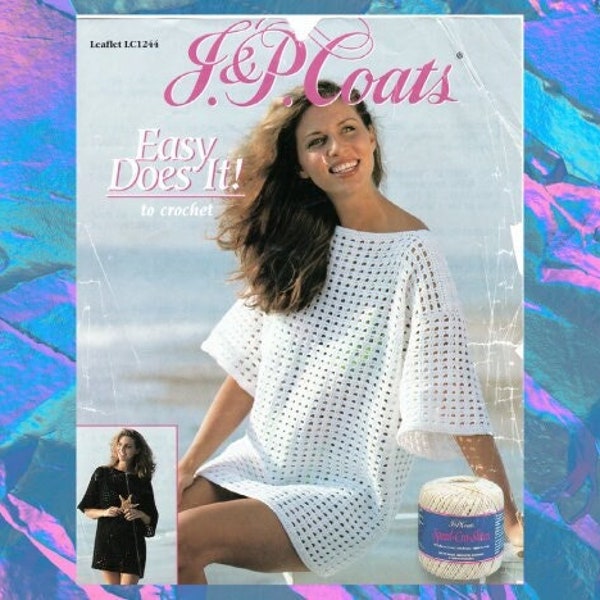 Vintage Crochet Summer Beach Cover-Up Pattern - Women's with Sleeves