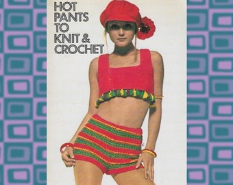 Two Vintage Crochet Hot Pants Set Patterns - Cute Retro Fashion Patterns From A 1971 Coats & Clark's Studio Card (Style A and C)