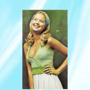 Vintage Crochet/Knit Crisscross Halter Top - Cute Retro Women's Summer High Neck Crop Top Pattern