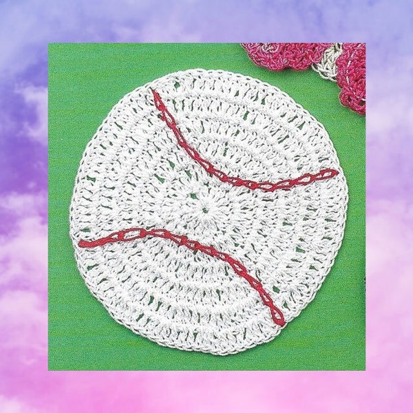 Baseball Crochet Coaster OR Potholder Pattern - Cute, Crochet Pattern with Suggested Yarn Substitutions for Potholder