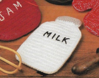 Vintage Crochet Milk Bottle Oven Mitt Potholder - Cute, Retro, Easy Pattern from Country Crochet Potholders