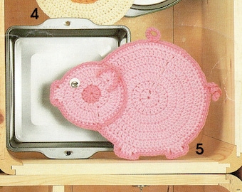 Vintage Crochet Pink Pig Potholder Pattern - Easy, Cute & Quick
