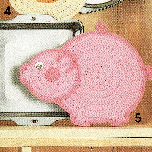 Vintage Crochet Pink Pig Potholder Pattern - Easy, Cute & Quick