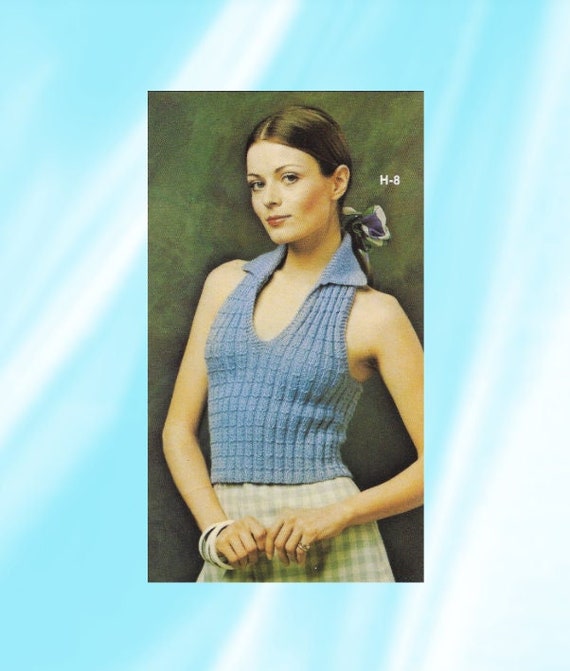 Vintage Knit Collared Halter Top - Cute Retro Women's Summer