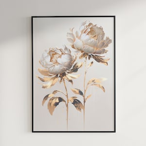 Printable Painting - Peony Flowers - Oil Acrylic Mixed Media - Wall Art Decor