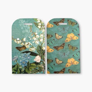 Conjunto de duas etiquetas de bolso com borboletas azul-petróleo e conjunto de itens efêmeros - Cottagecore - Etiquetas de bolso para diário da natureza - Presente para quem ama diários - Diário de sucata