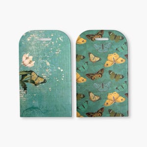 Conjunto de duas etiquetas de bolso e itens efêmeros em formato de borboleta azul-petróleo - Presente para quem ama diários - Diário Cottagecore - Diário Nature Junk - Happy Mail