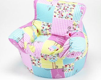 Better Nights Large Children Kids Bean Bag Chair | Pink Owl Patchwork