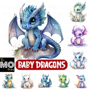20 Baby Dragon Watercolor Portraits PNG JPG Illustration - Etsy