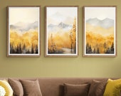 Ethereal Autumn Forest Watercolor Wall Art Set of 3 | Colorful Autumn Forest  | Fall Landscape Watercolor Print | Muted Autumn Print