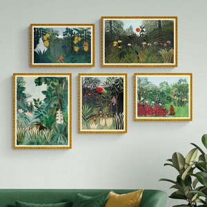 Rousseau-inspired Vintage Forest Gallery Wall Set of 5 Green Botanical ...