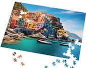 Italian Coast of Cinque Terre Village of Manarola Art Puzzle | 1000 or 500 Pieces Puzzles for People Who Love Italy  | Seascape Gift Puzzle