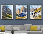 Adventures in Italy's Dolomites: A Mountain Gallery Wall Set | Painted Mountain Triptych | Nature-Inspired Mountain Hiking 3 Piece Wall Art