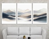 Minimalist Mountain 3-Piece Wall Art Set | Abstract Mountain Triptych | Large Mountain Art in Neutral Colors for Serenity: "Tranquil Peaks"