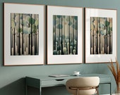 Retro Forest Wall Art Set of 3 in Neutral Colors | Vintage Forest Triptych Wall Art | Retro Prints Inspire by Nature Prints
