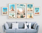 Joshua Tree Wall Art Set of 7 | Retro Joshua Tree Prints | Large Gallery Wall Set of Nature-Inspired Joshua Trees and Critters