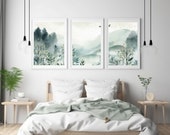 Green Watercolor Mountain 3 Piece Wall Art | Printable Mountain Wall Decor | Gallery Wall Set of Abstract Mountains + Nature Wilderness