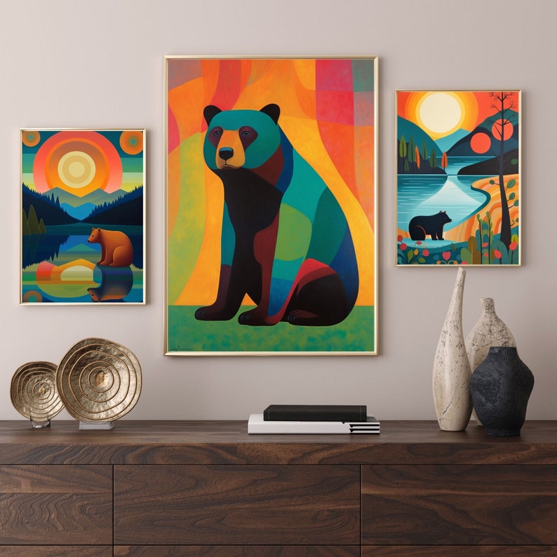 Bright Bear Buddies Colorful Bear Wall Art Set of 3 Bear Etsy