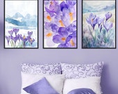 Crocus Prints Watercolor Landscape Wall Art | Crocus Wall Art Set of 3 | Spring Flower Printable Wall Art | Purple and Lavender Wall Art