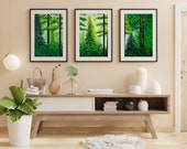 Timeless Forest 3 Piece Wall Art | Green Forest Printable Triptych  | Forest Gallery Wall Set of 3 Prints | Maximalist Forest Decor