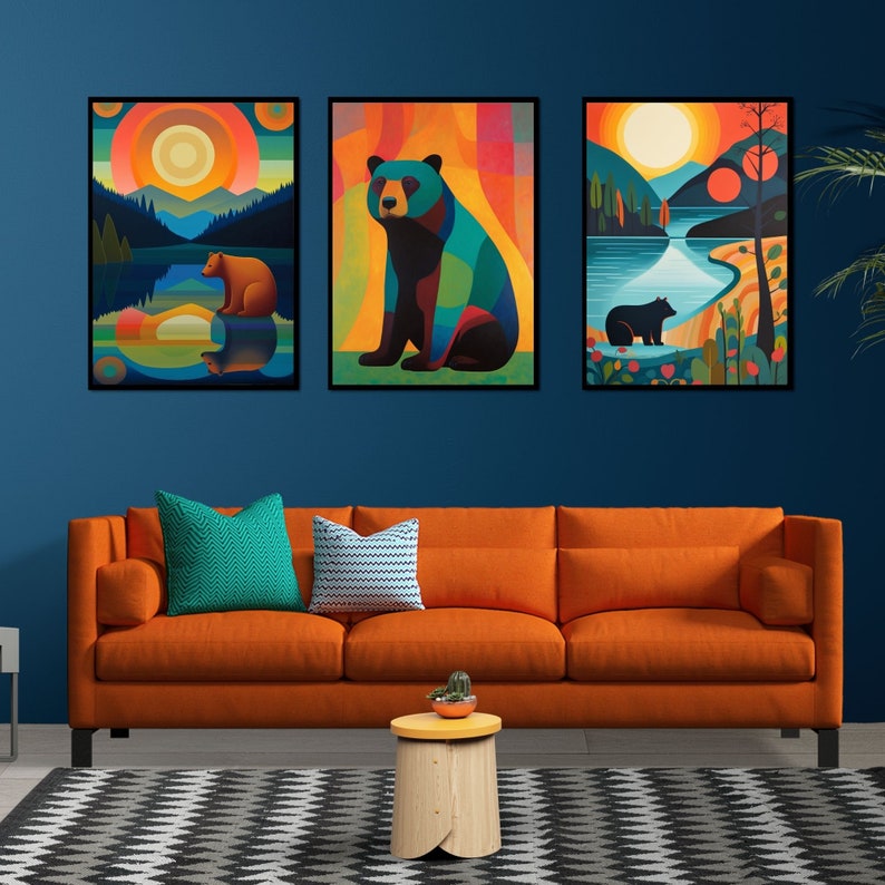 Bright Bear Buddies Colorful Bear Wall Art Set of 3 Bear Etsy