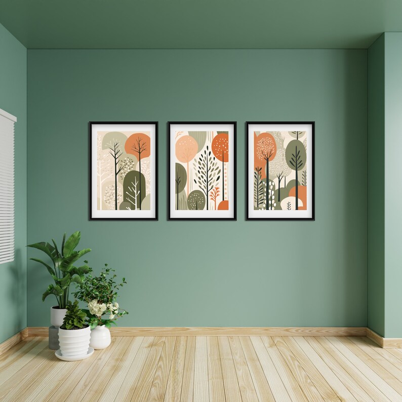 Minimalistic Sage Green Wall Decor Triptych Matisseinspired Etsy