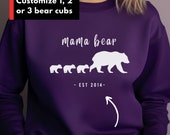 Personalized Mama Bear Sweatshirt | Personalized Mother's Day Gift | Customized Bear Family w/ 1-3 Cubs & "Est' Date | Mama Bear and Cubs