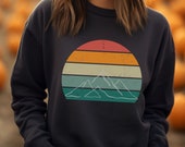 Mountain Sweatshirt | Crew Neck Sweatshirt Vintage | Perfect Mountain Lover Gift | Unisex Retro Rainbow Sweatshirt |