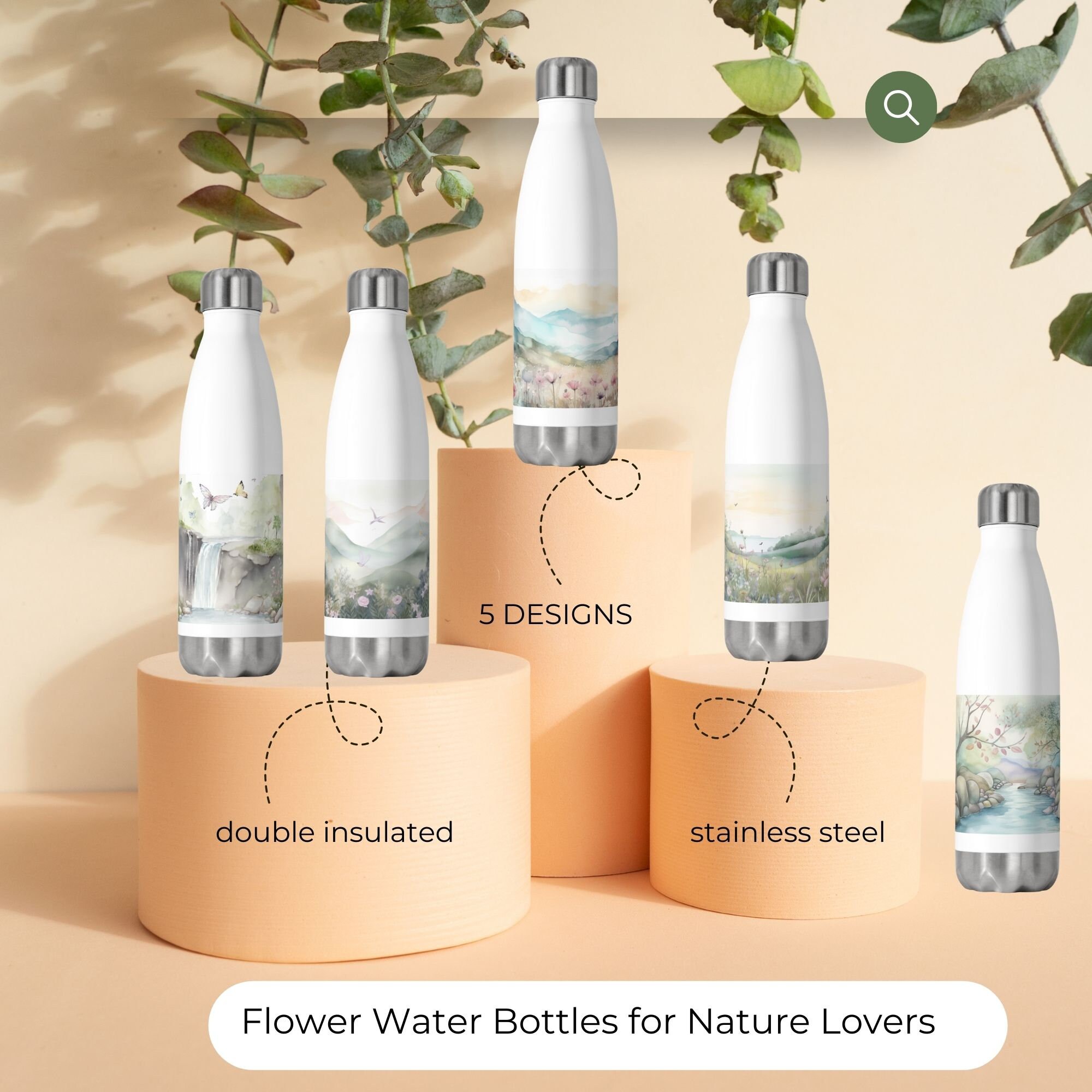 Floral Watercolor Water Bottle for Nature Lovers Choose From 5 Styles Pastel Colors Insulated